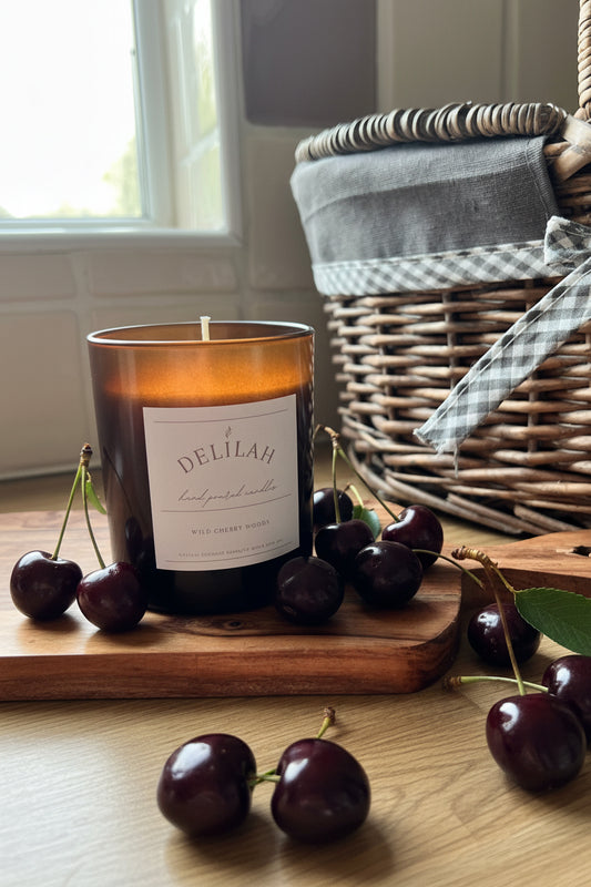 Wild Cherry Woods Large Amber Glass Candle